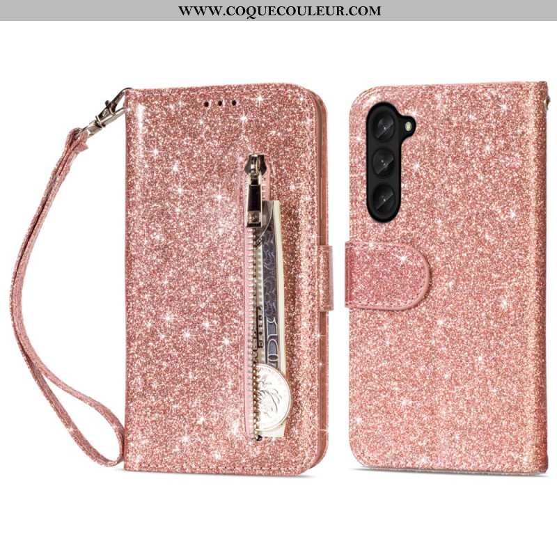 Housse Samsung Galaxy Z Fold 5 Porte-Monnaie Paillettes à Lanière