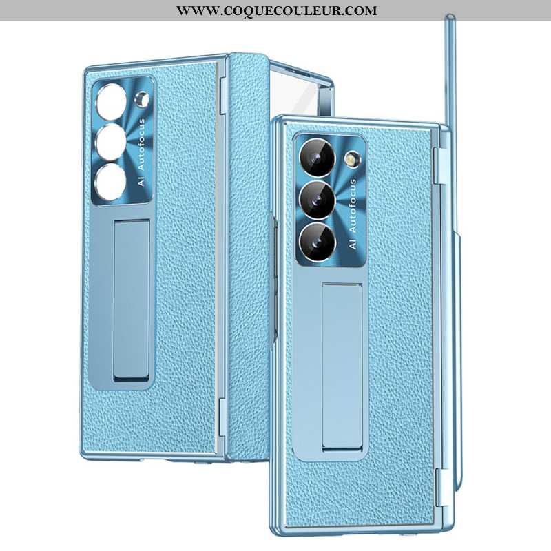 Coque Samsung Galaxy Z Fold 6 Simili Cuir Support et Porte-Stylet