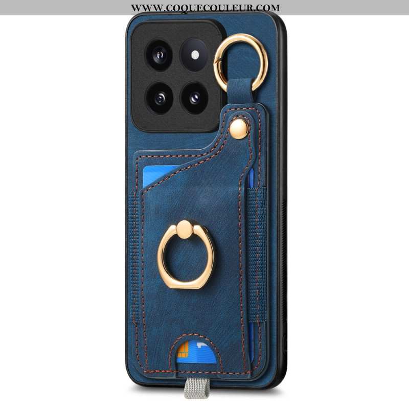 Coque Xiaomi 14 Pro Rétro Porte-Cartes et Anneau