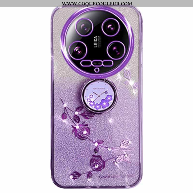 Coque Xiaomi 14 Ultra Paillettes et Fleurs Support KADEM