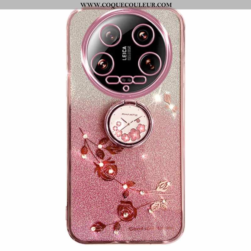 Coque Xiaomi 14 Ultra Paillettes et Fleurs Support KADEM