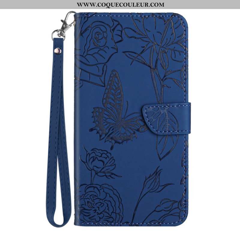 Housse Xiaomi 14T Pro Motif Papillons et Fleurs à Lanière