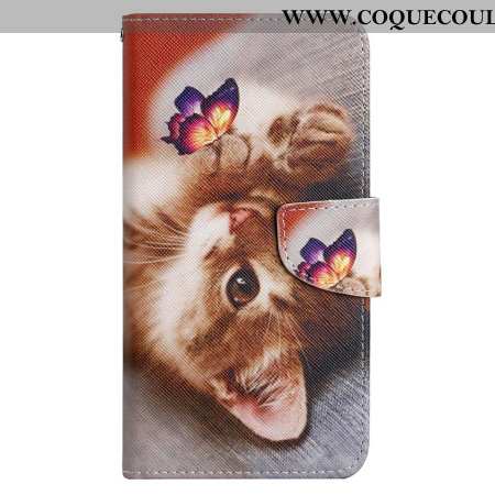 Housse Xiaomi Redmi Note 13 4G Papillon et Chat à Lanière