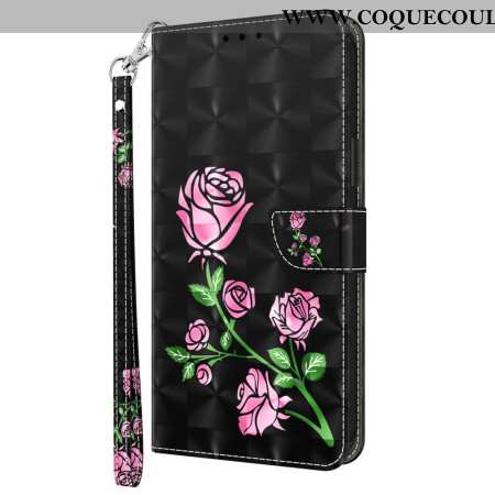 Housse Xiaomi Redmi Note 13 4G Fleurs Roses à Lanière