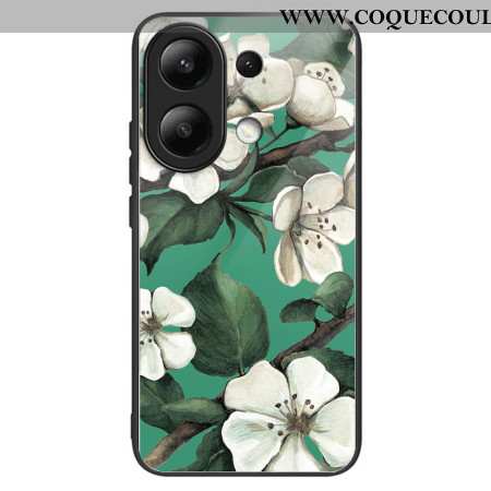 Coque Xiaomi Redmi Note 13 4G Verre Trempé Fleurs Blanches