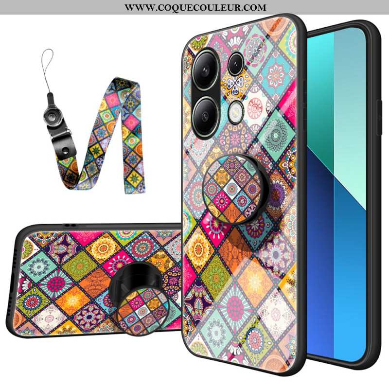 Coque Xiaomi Redmi Note 13 4G Anneau-Support et lanière Patchwork