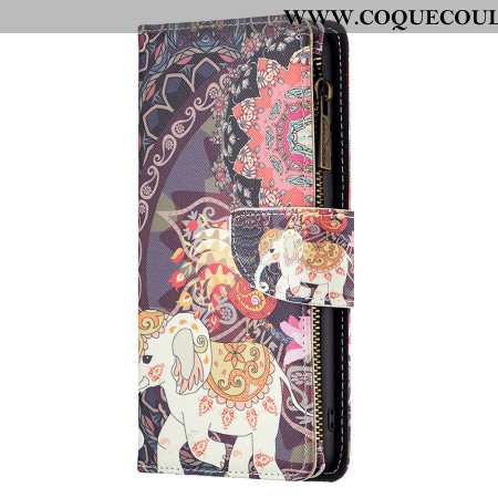 Housse Xiaomi Redmi Note 13 Pro 4G / Poco M6 Pro 4G Portefeuille Éléphant Tribal à Lanière