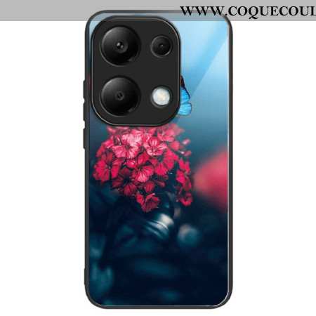 Coque Xiaomi Redmi Note 13 Pro 4G / Poco M6 Pro 4G Verre Trempé Fleurs Rouges et Papillons