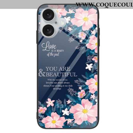 Coque iPhone 16 Plus Verre Trempé Fleurs Roses