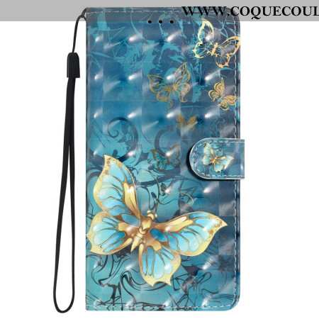 Housse iPhone 16 Plus Papillons Dorés et Verts à Lanière