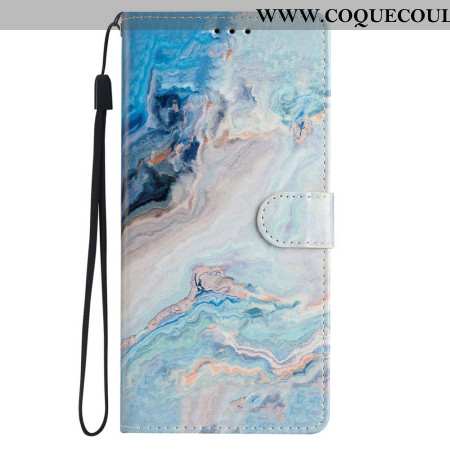 Housse iPhone 16 Plus Marbre Bleu à Lanière