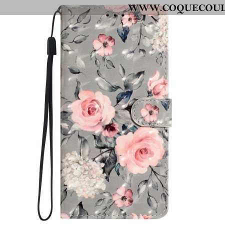 Housse iPhone 16 Plus Fleurs Roses à Lanière