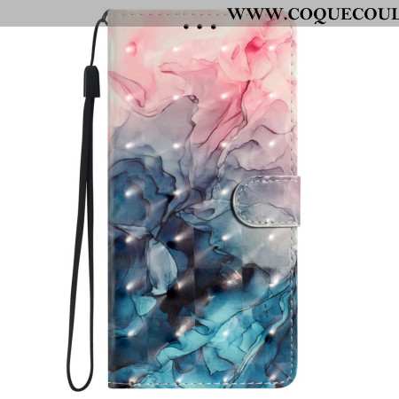 Housse iPhone 16 Plus Marbre Rose et Bleu à Lanière