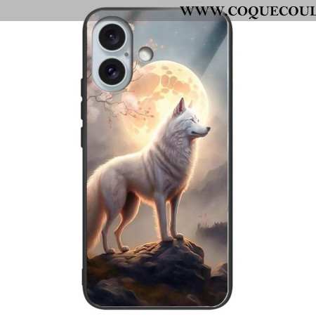 Coque iPhone 16 Plus Verre Trempé Loup au Clair de Lune