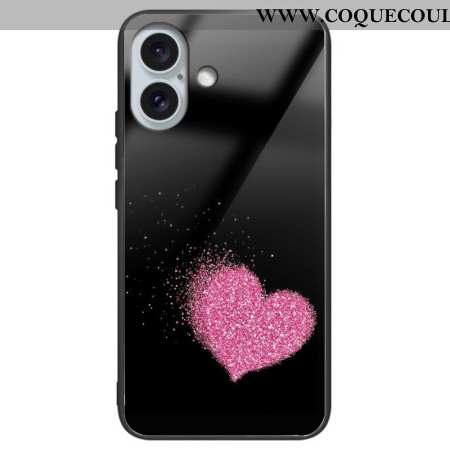 Coque iPhone 16 Plus Verre Trempé Coeur Rose