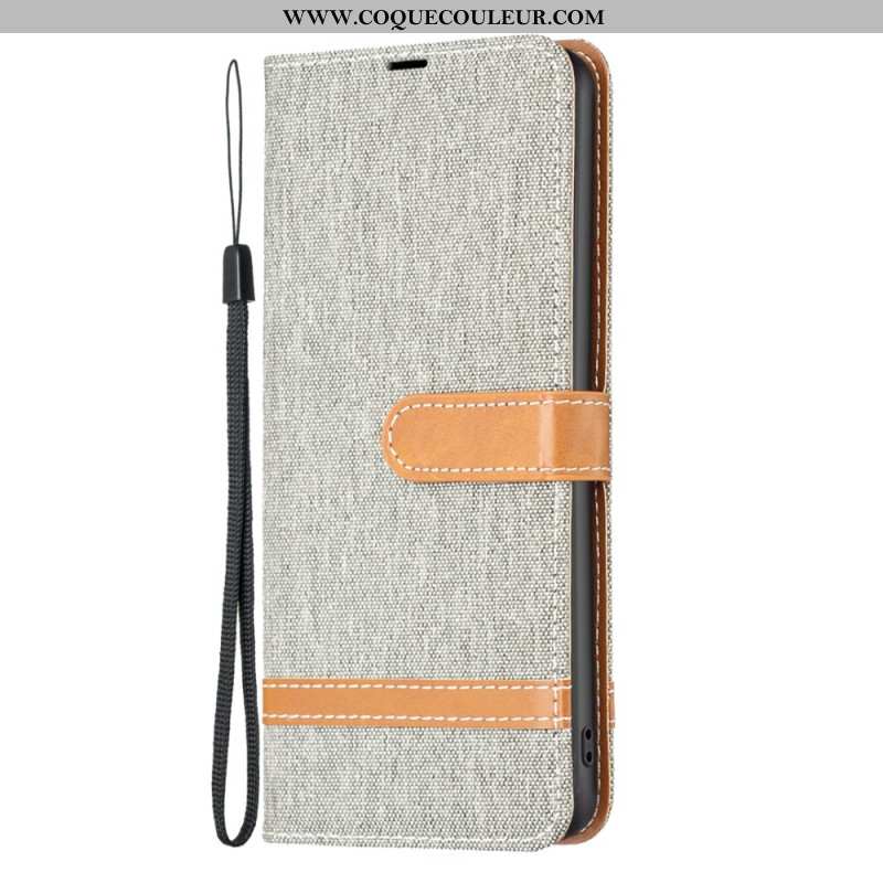 Housse iPhone 16 Plus Tissu Jeans à Lanière