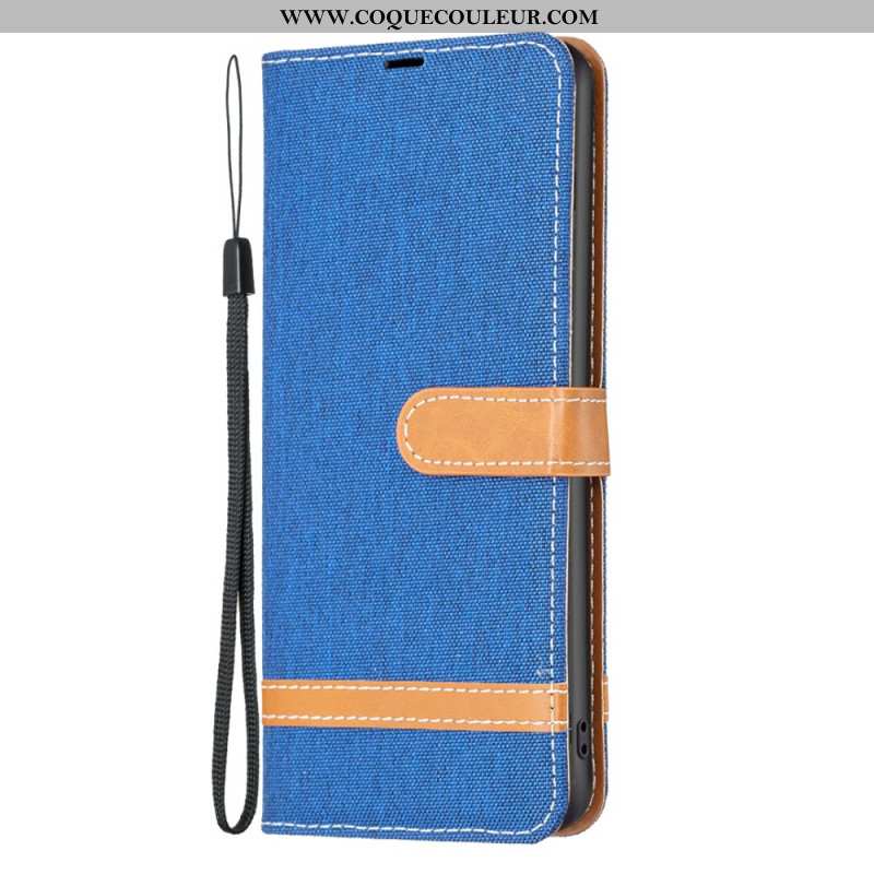 Housse iPhone 16 Plus Tissu Jeans à Lanière