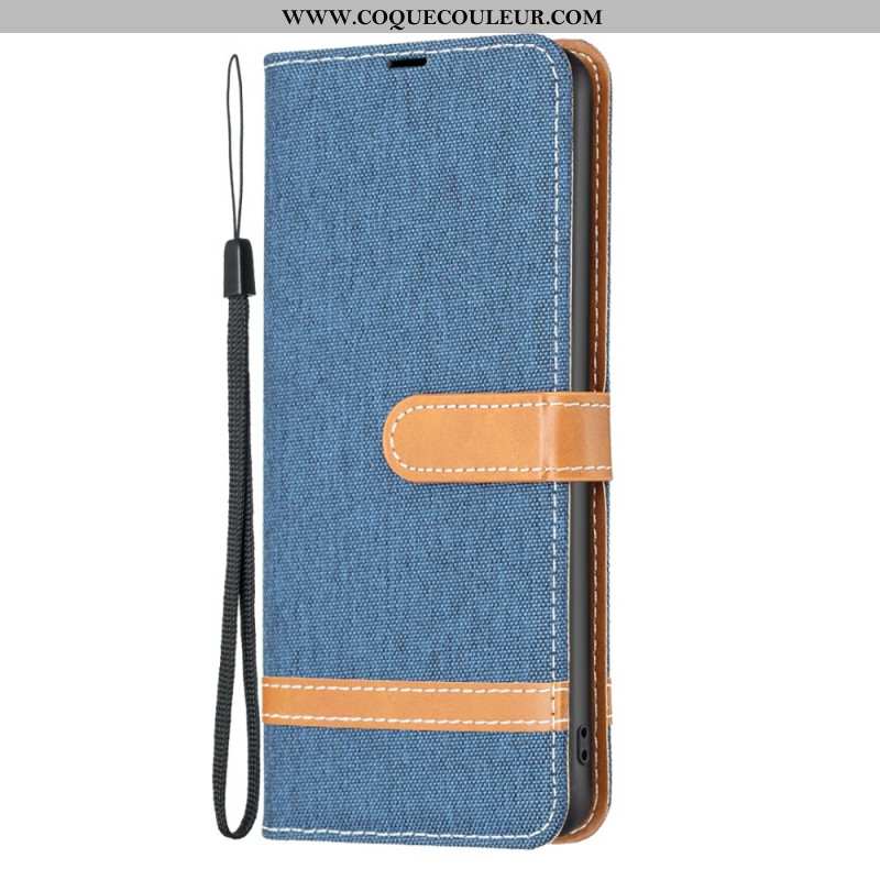 Housse iPhone 16 Plus Tissu Jeans à Lanière