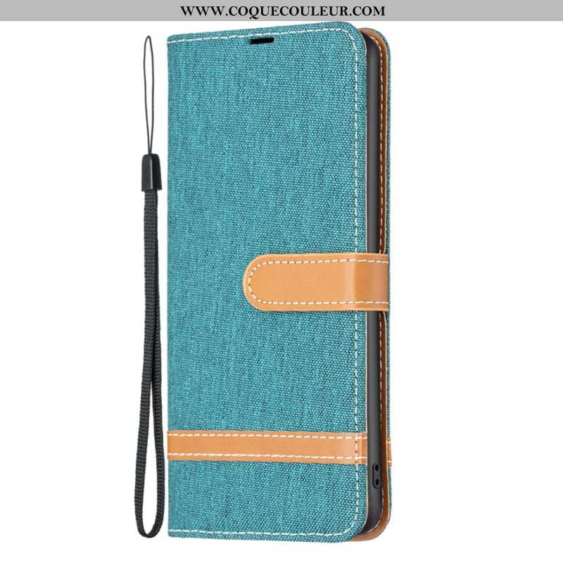 Housse iPhone 16 Plus Tissu Jeans à Lanière