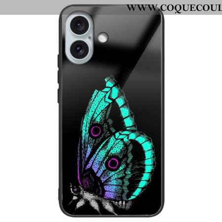 Coque iPhone 16 Plus Verre Trempé Papillon Vert