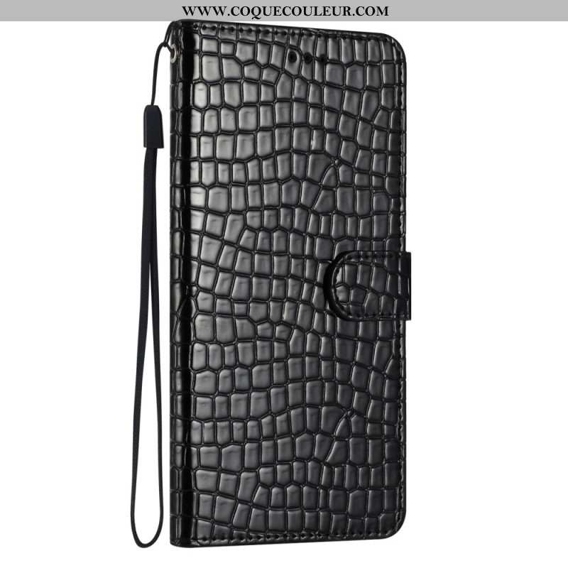 Housse iPhone 16 Plus Style Crocodile à Lanière