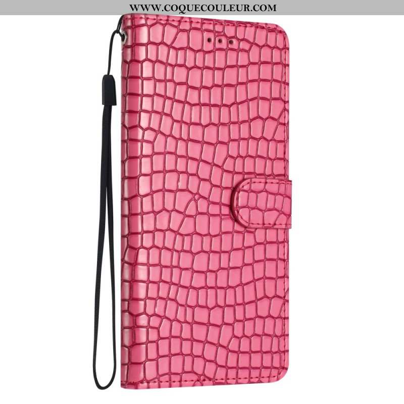 Housse iPhone 16 Plus Style Crocodile à Lanière