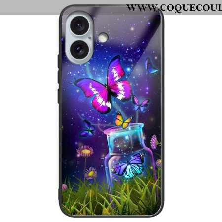 Coque iPhone 16 Plus Verre Trempé Bouteille et Papillon