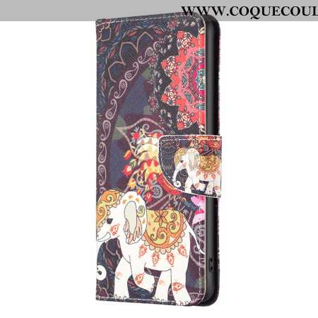 Coque Portefeuille avec Motif pour iPhone 16 Plus - Fleur et Éléphant