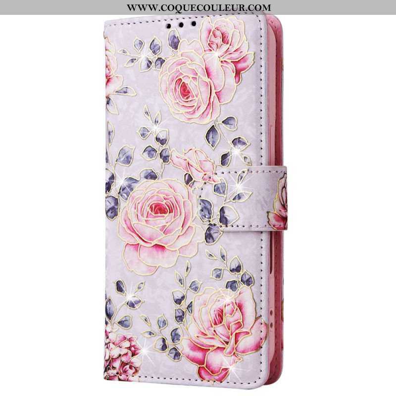 Housse iPhone 16 Plus Portefeuille Bloquant RFID Florale