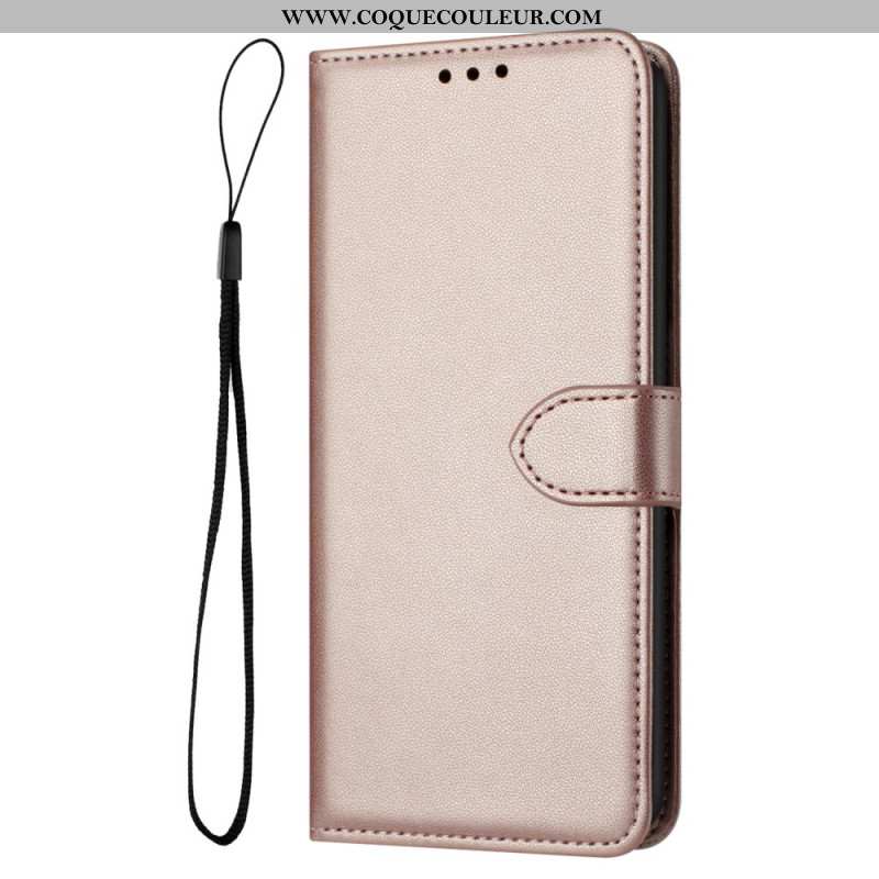 Housse iPhone 16 Plus Style Cuir Uni à Lanière