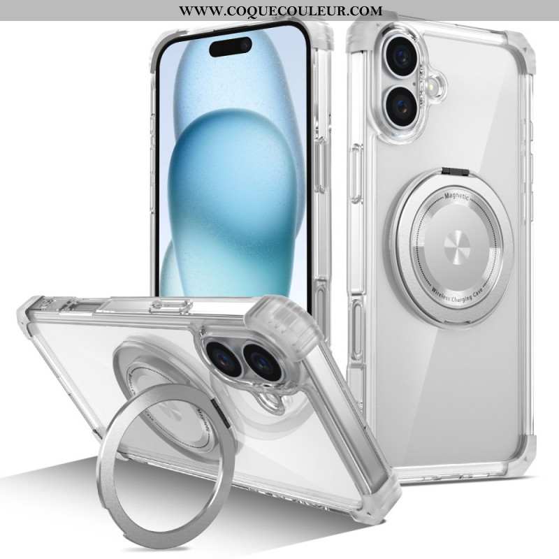 Coque iPhone 16 Plus Transparente compatible MagSafe Anneau-Support