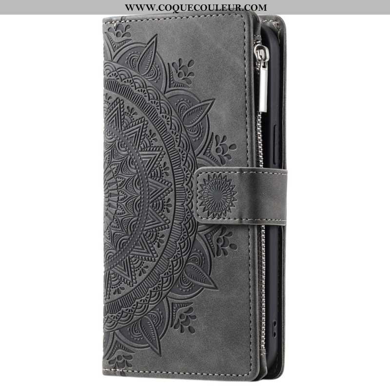 Housse iPhone 16 Pro Max Portefeuille Effet Daim Mandala