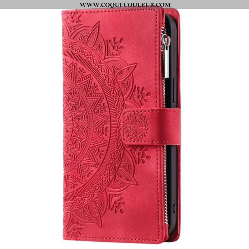 Housse iPhone 16 Pro Max Portefeuille Effet Daim Mandala