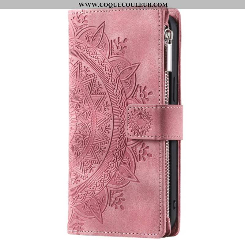 Housse iPhone 16 Pro Max Portefeuille Effet Daim Mandala