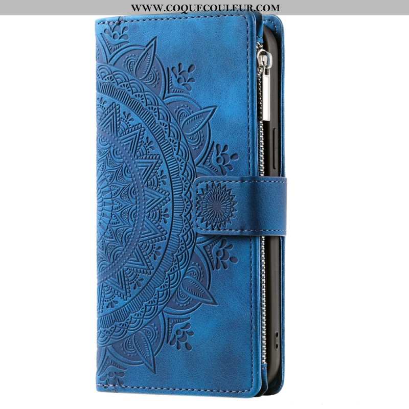 Housse iPhone 16 Pro Max Portefeuille Effet Daim Mandala