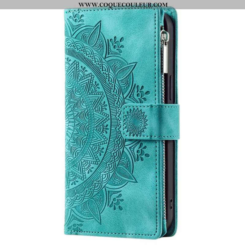 Housse iPhone 16 Pro Max Portefeuille Effet Daim Mandala