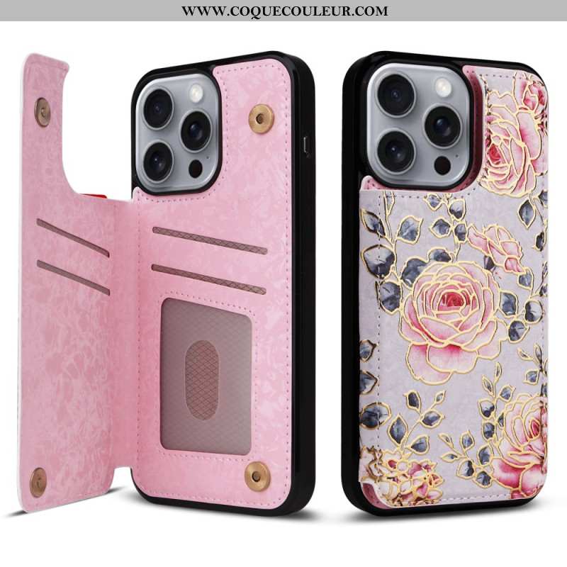 Coque iPhone 16 Pro Max Blocage RFID Porte-Cartes Floral