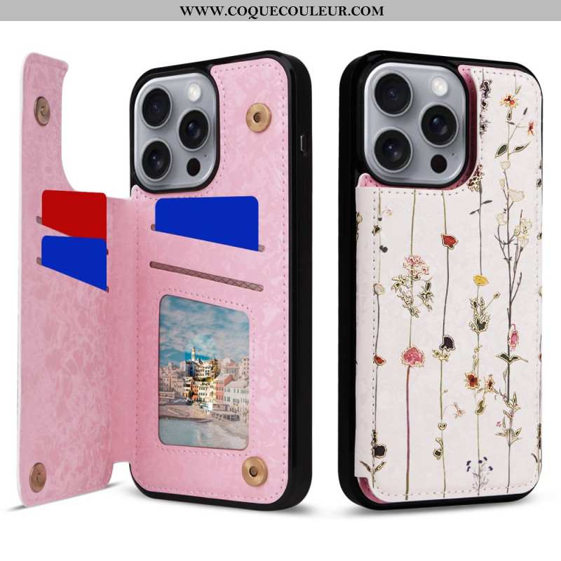 Coque iPhone 16 Pro Max Blocage RFID Porte-Cartes Floral