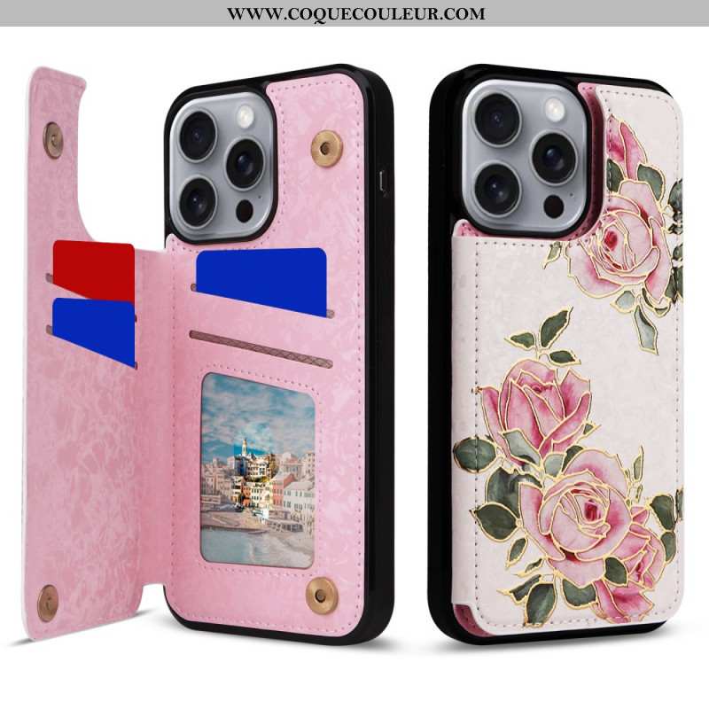 Coque iPhone 16 Pro Max Blocage RFID Porte-Cartes Floral