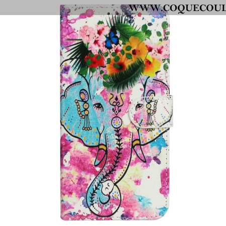 Housse iPhone 16 Pro Max Éléphant Aquarelle à Lanière