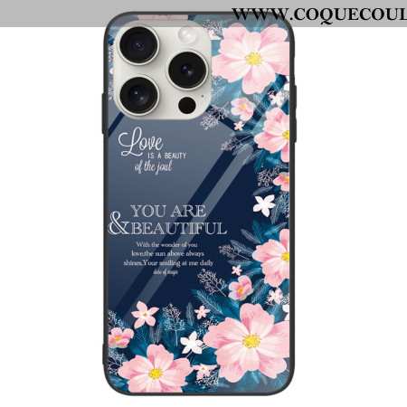 Coque iPhone 16 Pro Max Verre Trempé Fleurs Roses