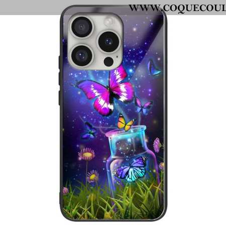 Coque iPhone 16 Pro Max Verre Trempé Bouteille et Papillons