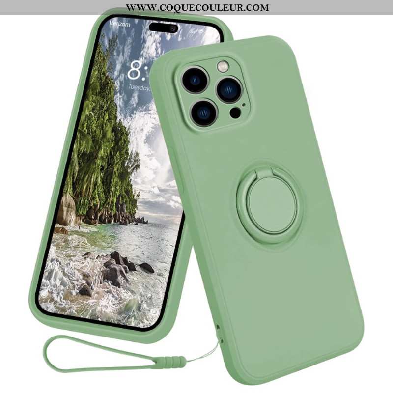 Coque iPhone 16 Pro Max Silicone Liquide Anneau-Support à Lanière