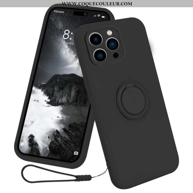 Coque iPhone 16 Pro Max Silicone Liquide Anneau-Support à Lanière