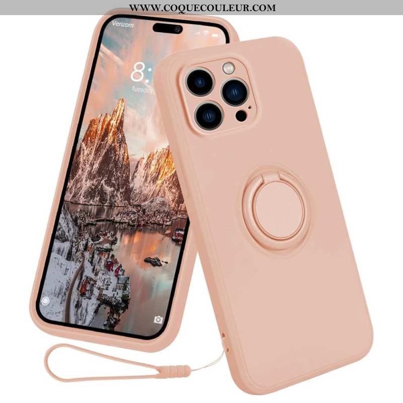 Coque iPhone 16 Pro Max Silicone Liquide Anneau-Support à Lanière