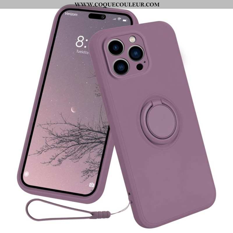 Coque iPhone 16 Pro Max Silicone Liquide Anneau-Support à Lanière