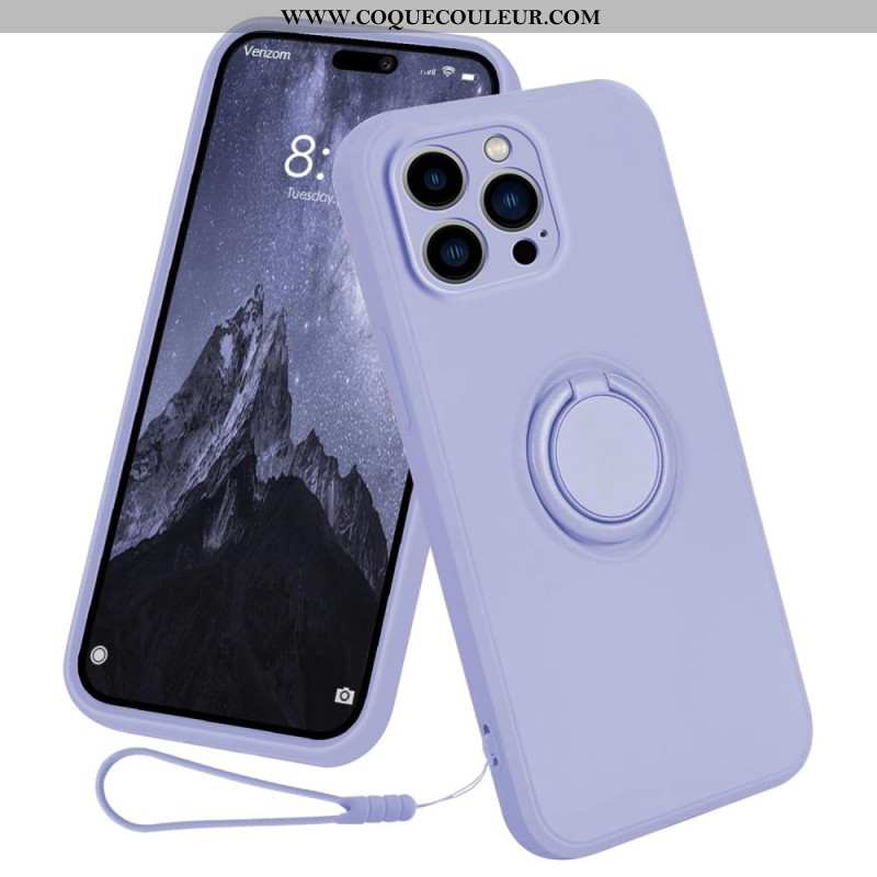 Coque iPhone 16 Pro Max Silicone Liquide Anneau-Support à Lanière