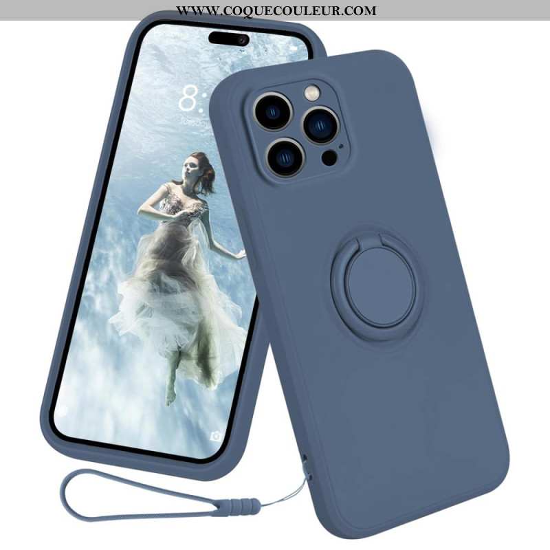 Coque iPhone 16 Pro Max Silicone Liquide Anneau-Support à Lanière