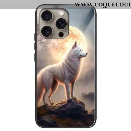 Coque iPhone 16 Pro Max Verre Trempé loup au Clair de lune