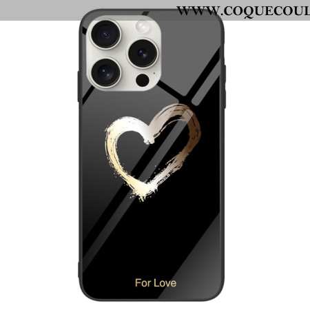 Coque iPhone 16 Pro Max Verre Trempé Coeur Doré sur Fond Noir